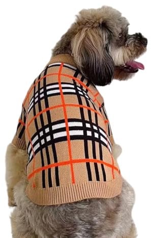 Puppy and Kitten Jumper, Knitted Plaid Sweater for Small Breed Tailored for Tiny Toy Poodle Teacup Breeds like Chihuahuas, Russian Toy Terriers, Yorkies, XXS