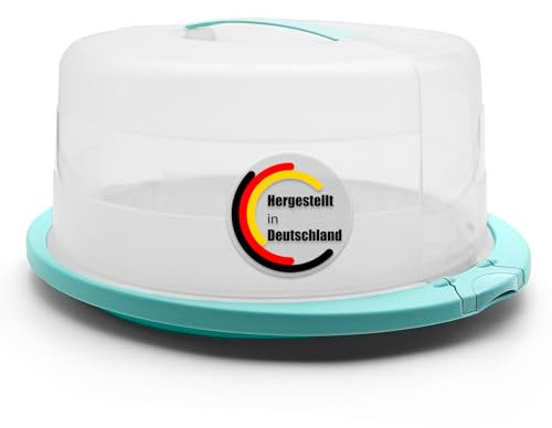 BigDean 2 Stück Kuchen Transportbox Rund mit Kühlfach in Eisblau – Tortenglocke mit stabilem Tragegriff für sicheren Transport von Backwaren – Tortenhaube Made in Germany