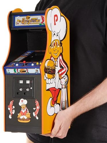 Numskull Quarter Arcades Burger Time Collector's Edition Mini Arcade - Retro 1/4 Scale Authentic Wooden Replica, Original ROM, DIP Switch Access, 5 TFT Screen for Enthusiasts