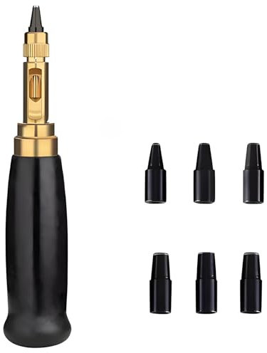 Oiieco Leather Screw Punch, Adjustable Screw Hole Punch with 6Pcs Interchangeable Multi-Head(1.5mm,2mm,2.5mm,3mm,3.5mm,4mm),Leather Tool Drill Craft Punch for DIY Leather Craft and Bookbinding(Balck)