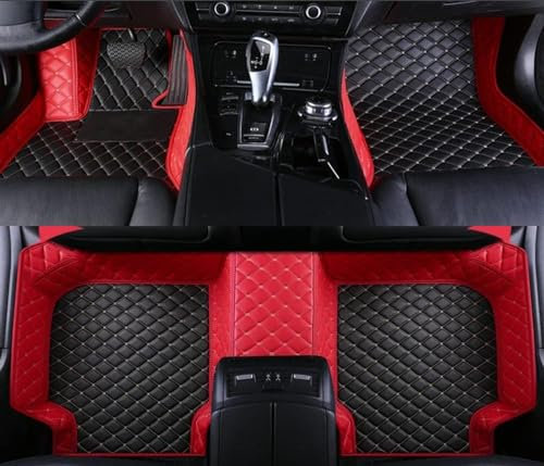 ZXHHXEB All Inclusive Auto Fußmatten Passen für Audi S4 B9 Sedan 2018 2019 2020,Wasserdicht rutschfest Dustproof All Wetter Luxus Leder fußmatten Innenpolster,Two-Color Black and red
