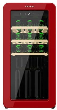 Cecotec Cantina da vino 18 Bottiglie Bolero GrandSommelier Origin 18 Hit Red. Cantina per vino retrò, rosso, 18 bottiglie, No Frost, compressore, LED, 5-20 ºC