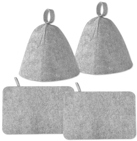 lasuroa 2pcs Chapeaux Sauna et 2pcs Tapis Sauna, Ensemble Sauna Feutre Qualité Supérieure Hautement Absorbant Chapeau Sauna Coussin Sauna Accessoires Sauna Pratiques Bain Vapeur Femmes Hommes(Gris)