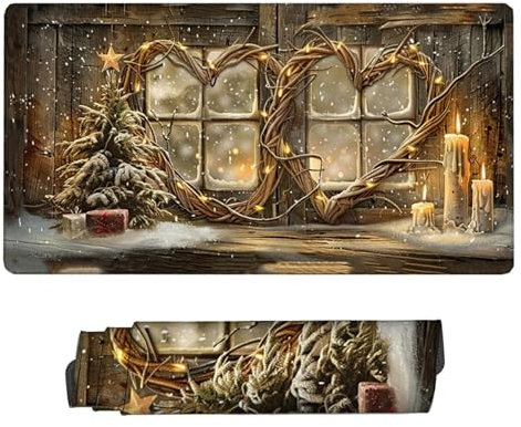 Tapis de Souris Cœur Tapis de Souris Gaming Scène Neige Tapis de Souris Large étendu Optimisé pour les capteurs, Friction modérée,Tapis de souris étanche avec Bords Cousus, Maison 1600x800x3mm H2-450