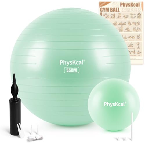 PhysKcal 55 cm Light Turquoise Palla da ginnastica spessa e 23 cm Set di palline da pilates, anti scoppio, antiscivolo, per l'equilibrio, per casa, palestra e ufficio (S (48-55 cm)
