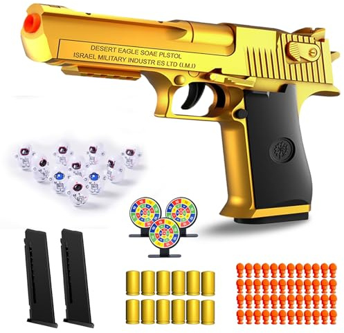 Soft Bullet Gun Toy, Blasters, Shockwave, Automatic Pull Back Action Semi-Automatic Handgun with Shell Ejection and Auto Rebound, Suitable for 3 4 5 6 7 8 Years Old boys And Girls Toys (Gold)