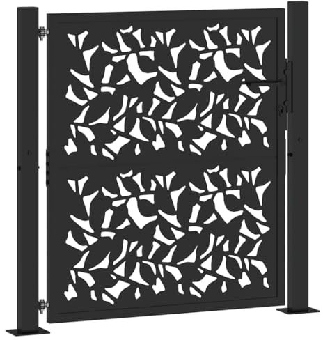 vidaXL Puerta de jardín diseño hoja de acero negra 105x106 cm, puerta de cerca, puerta exterior, puerta de metal, puerta de seguridad
