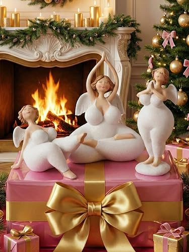 Pommerntraum ®| 3-er Set Dekofiguren Yogaengel Engel beim Yoga Yogafiguren Nana-Engel Mollyengel Yoga-Figuren Rubensengel Rubensfiguren (3-er Set)