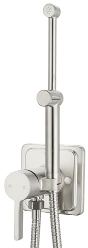 Brushed Nickel Handheld Warm Water Bidet Sprayer Mounted on The Wall, Concealed Hot and Cold Bidet Sprayer with Mixing Valve for Toilet