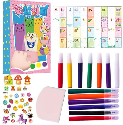 Rainbow Scratch Art Postcard Set for Kids - Creative Dot Graffiti Painting Kit with Squeegee - Color Paper for Boys and Girls