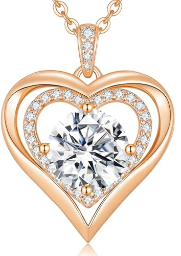 CDE Collier Femme Cadeau pour Elle Orné de Moissanite Argent 925 Bijoux | Pendentif Coeur Pureté VVS1,avec Coffret Cadeau Collier pour Anniversaire Saint Valentin Noël pour Elle Copine Amour Maman