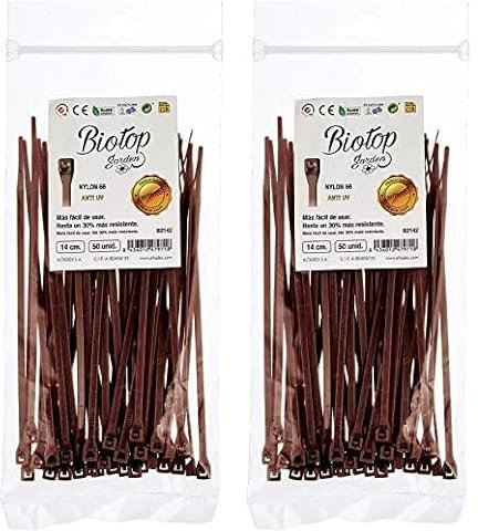 Biotop Bridas o ataduras para jardín, 50 Unidades, 14 cm x 3 mm, Color marrón, 14 cm, B2142 (Paquete de 2)