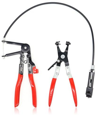 Forbabe 2 Stücke Schlauchklemmenzange, Ratschenverriegelung Funktion Schlauchschellen Zange mit Geradem Hals Federbandschellenzange mit Drahtwelle für KFZ Reparaturen zum Entfernen und Installieren