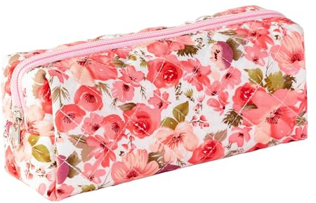 Pencil Case Office College School Storage Bag Pouch Holder Box Organizer Makeup Pouch Cosmetic Bag Aesthetic Cute Pen Case for Girls Boys Kids (Red flower)