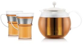 Théiere a piston - BODUM - ASSAM SET - 1.0 l avec filtre inox, couvercle plastique + 2 tasses verre anse inox 0.35 l