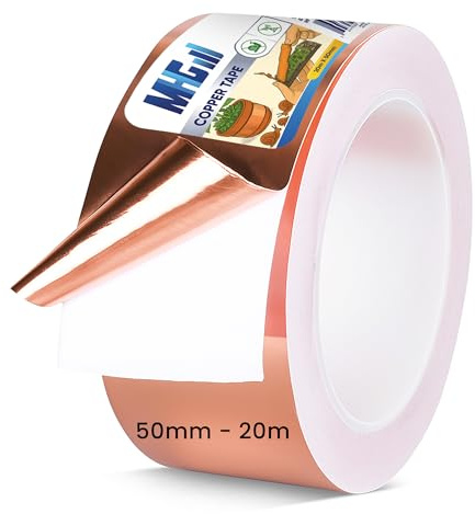 leitfähiger kleber kupferband (0.05 mmx 50 mm x 20 m)gegen schneckenDoppelseitig leitfähiges EMI-Kupferfolienband, Schneckenschutz für Hochbeet-Pflanzen, kupferband selbstklebend Schneckenabwehr