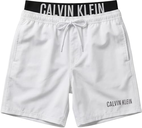 Calvin Klein Herren Badeshorts Medium Drawstring Boxer mit Tunnelzug, Weiß (Classic White), XL