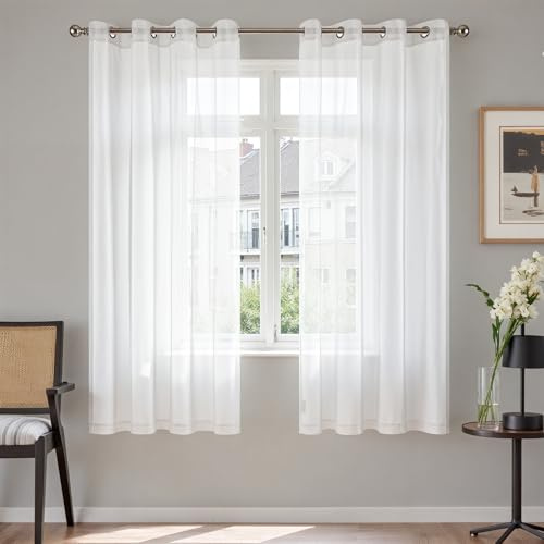 TOPICK Rideau Voilage Blanc 140x175cm Lot 2 à œillets Filtre Lumière | pour Chambre Salon Fenêtre Adulte Maison et Hôtel , Moderne Décoration