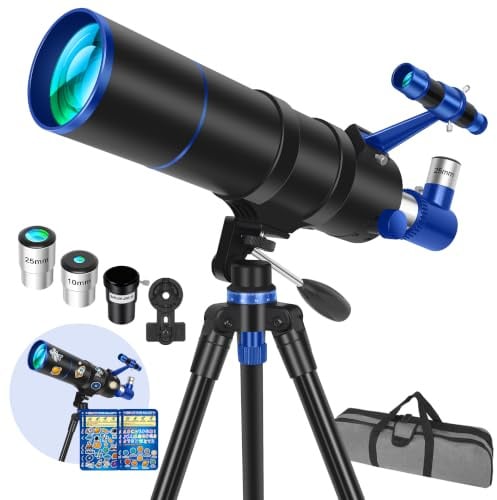 Gaterda Telescopio Astronómico Adultos Profesional, 90/500 mm Telescopios Refractor Astronomicos Professionale con Adesivi Decorativi Spaziali, Adattatore per Telefono, Bolsa de Transporte