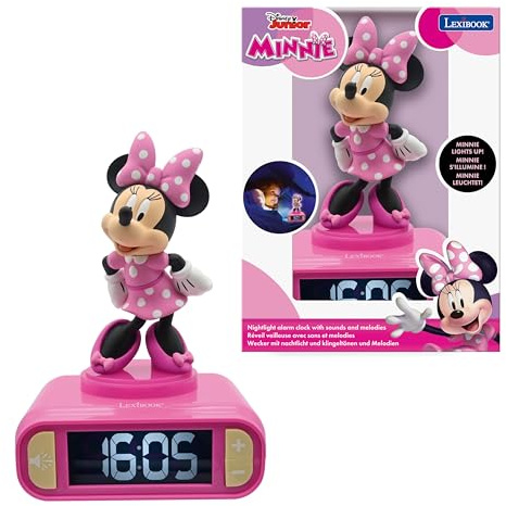 Lexibook, Minnie, Nachtlicht-Wecker, RL800MNLXB | Klänge und Melodien, LCD-Display mit Hintergrundbeleuchtung, Leuchtend, Schlummerfunktion, Rosa