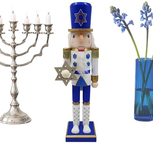 Generisch Weihnachts Nussknacker - Traditionelle Bemalte Chanukka Nussknacker Figuren,Weiß Blaue Tisch Deko Figur Für Fensterbank Kaminsims Küchenregal Arbeitsplatte