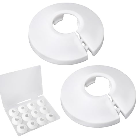 12pcs 0.63in/16mm Pipe Cover, Wall Split Flange Water Pipe Cover Decoration Round Drain Plumbing Plates Trim Fittings Collar Protection Case for Wall Bathroom Kitchen Toilet (White)