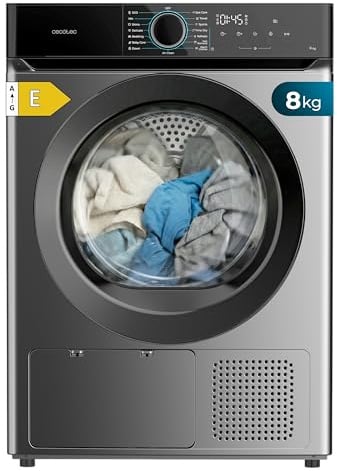 Cecotec Secadora Bomba de Calor 8Kg Bolero Dresscode Dry 8180 Steel. 650W, Clase E (Antigua A++), Bajo Consumo, 15 programas, 3 Niveles de Secado, SpaCare, Antiarrugas, Accesorio para Zapatos, Steel