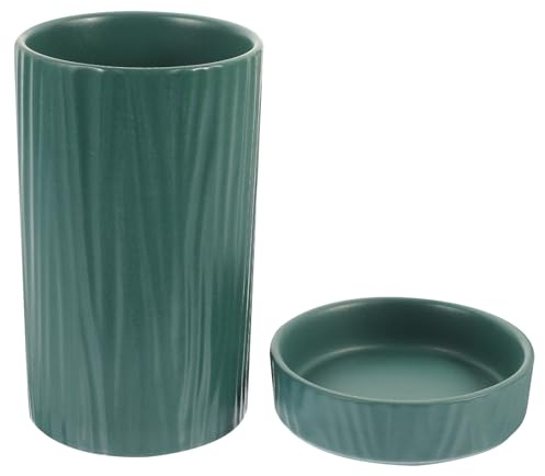 Porta Cubiertos de Cerámica Verde, Soporte para Cucharas y Tenedores | Recipiente para Utensilios de Cocina, Uso en Encimera y Banco, Fácil de Limpiar y Estable