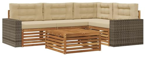 vidaXL Outdoor-Sofagarnitur 5 pcs Natur und Beige 79 x 79 x 37 cm, Patio Loungeset, modernes Sofa für draußen, wetterbeständiger Gartenspaß, Bequeme Terrassenmöbel