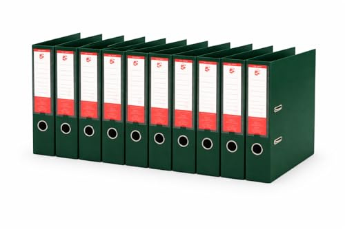 5 Star Office A4 Lever Arch Files (10 Pack) – 70mm Spine, Green Polypropylene Ring Binders with Reinforced Edge, Spine Label & Finger Pull – Heavy Duty Filing Storage
