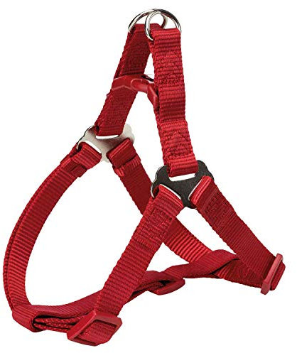 TRIXIE Premium One Touch Geschirr Größe M: Brustumfang 50–65 cm/20 mm in rot - leicht anzulegendes verstellbares Hundegeschirr mit zugentlastender Schnalle für mittelgroße Hunde, 204503