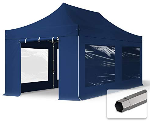 TOOLPORT Faltzelt Faltpavillon Pavillon 3x6m - mit 4 Seitenteilen (Panoramafenster) Premium Dach Partyzelt blau