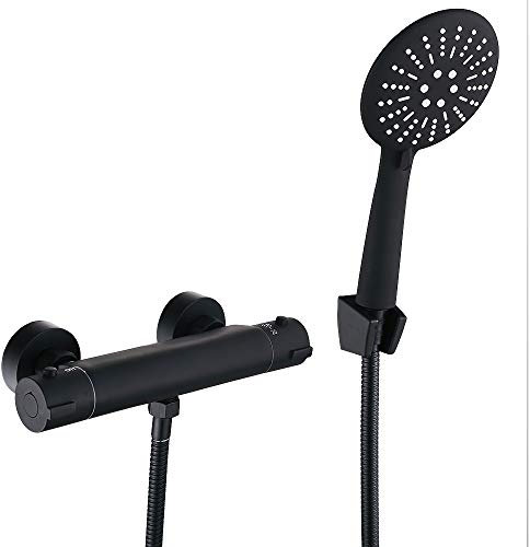 Thermostatic Bath Mixer Taps Shower Slider Kit Anti Scald Tap Wall Mounted with Handheld Shower Head Black