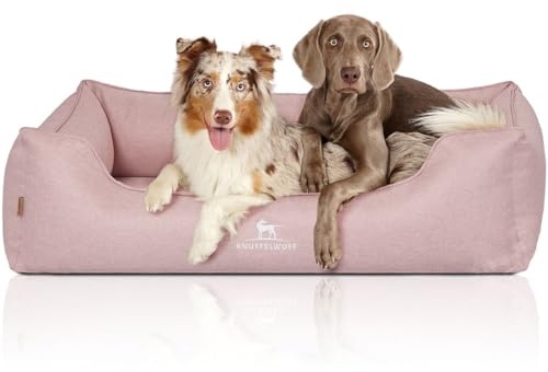 Knuffelwuff Orthopädisches Hundebett Luisa aus Velours mit feinem Handwebcharakter Sunshine Edition XXL 120 x 85cm Rosa - abnehmbarer Bezug - waschbar - für große, mittelgroße und kleine Hunde