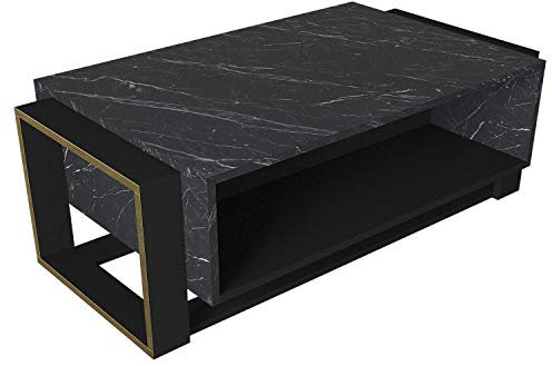 moebel17 5163 Bianco Couchtisch Sofatisch Wohnzimmertisch Tisch fürs Wohnzimmer, Holz, Braun Dunkelgrau Marmor Optik, Hochglanz, Ablagefächer, viel Stauraum, Designertisch, 107 x 41 x 60 cm