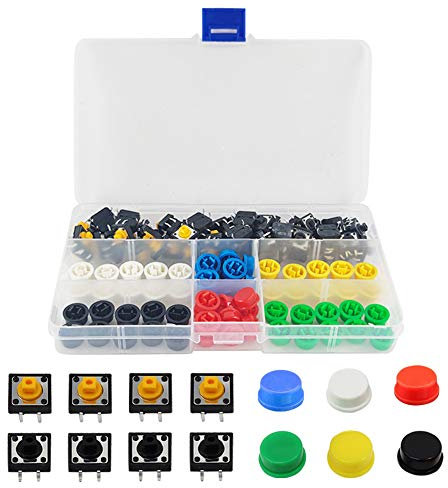 YIXISI 120pcs (12 x 12 x 7.3 mm) Interruptor de Boton Momentaneo Tactil, micro interruptor,Interruptor táctil momentáneo,con 5 colores Ronda Tapa,Utilizado para PCB