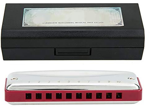 Blues Mundharmonika, 10 Löcher Mundorgan Edelstahl Key of Eb für Anfänger und die professionelle transparente und helle kleine und süße(rot) Blasinstrument Musikinstrument