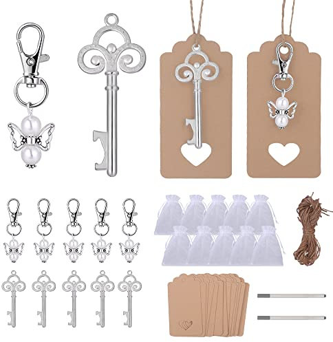 CGBOOM Gastgeschenke Taufe, 50 Stück Gastgeschenke Hochzeit für Gäste, 25 Stück Souvenir Gastgeschenke Hochzeit Schutzengel und 25 Stück Vintage silberner Schlüsselflaschenöffner.
