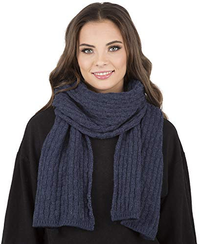 VIVISENCE Damen Winter Schal Aus Modischer Gemütlich Wärmendem Garn Mit Dekorativer Bindung Für Kalte Wintertage Frauen Elegante Und Sportliche Outfits Winter Herbst Modell, Dunkelblau,Einheitsgröße