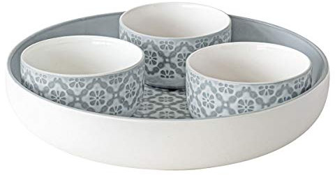 Over and Back Stoneware Chip and Dip 4 Piece Serving Set, Stoneware, Serving and Entertaining,1 x 30.2cm Large Bowl (3L Capacity) 3 x 11.2cm Small Bowls (410ml Capacity)