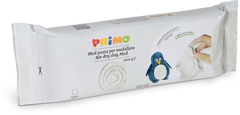 PRIMO – Knete Zubehör Knetmasse, 1000 g-Kneteblock zum Formen, Kinderspielzeug 3 Jahre, Kreative Arbeiten und Hobby, Lufttrocknend, Bearbeitbar mit Feuchten Händen, Kein Brennen Erforderlich