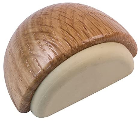 Amig - Tope o Retenedor de Suelo Adhesivo Semicircular Decorativo de Madera con Acabado Roble y Goma en Color Beige - Protege de Golpes las Paredes y Muebles - Diámetro Ø45 x 25 mm