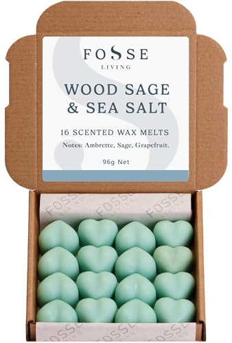 Wood Sage & Sea Salt Soy Wax Melts 16 Pack | Coastal, Earthy & Fresh | Natural, Vegan & Plastic Free | Up to 96+ Hrs | Pet Safe | Handmade in UK – Fosse Living