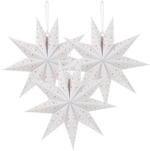 Lurrose Papierstern-Laterne, 3 Stück, 9-spitzer Stern-Lampenschirm, Weihnachts-Laterne, Ornament für Hochzeit, Geburtstag, Urlaub (35 cm)