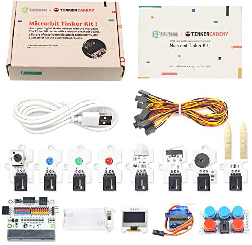 ELECFREAKS microbit Tinker Kit Micro:bit Sensor Starter Kit with 35 Projects, DIY Programming STEM kit with Basic Coding Electronics Modules and Wiki Tutorial(Without Micro:bit)