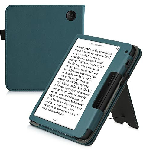 kwmobile Flip Hülle kompatibel mit Tolino Vision 6 - Handschlaufe - Cover Petrol