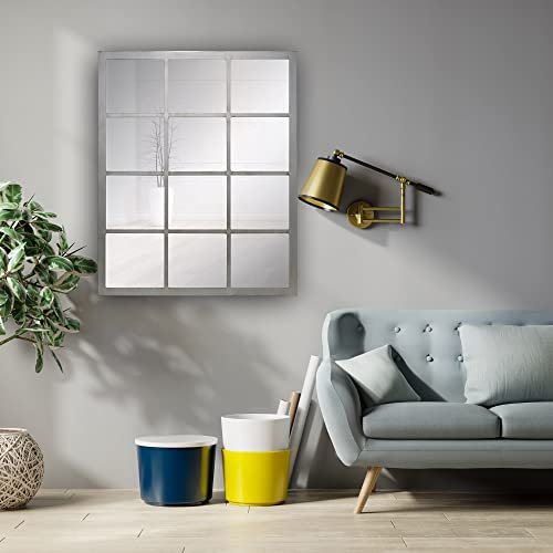 Espejo Ventana Fabricado en España – Mod Siena Industrial- Acabado Artesanal – Espejo de Pared Ideal para Salón, Recibidor, Vestidor, Dormitorio y Baño. (80x120 cm, Plata Envejecida)