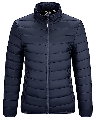 Outdoor Ventures Womens Winter Lightweight Jacket Warm Short Packable Puffer Jacket Transitional Padded Jacket Quilted Jacket for Ladies Lined for Hiking Travel, Deep Blue XL