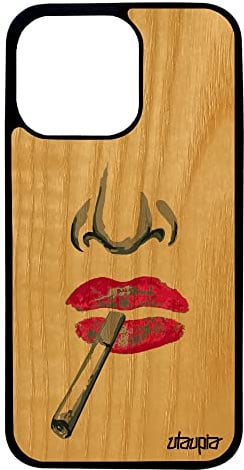 utaupia Coque pour iPhone 13 Pro en Bois Silicone Portrait Telephone frêne Smartphone Rose 256 Go Noir Bumper Artiste clope Cigarette