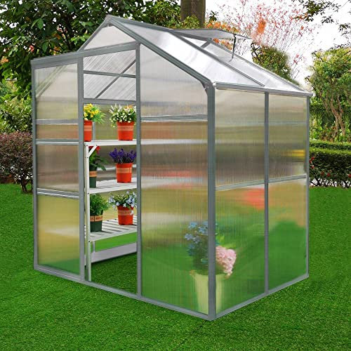 MonsterShop - Serra in Alluminio e Policarbonato Trasparente, Telaio in Alluminio, Finestra nel Tetto e Porta Scorrevole, 1.8m x 1.2m